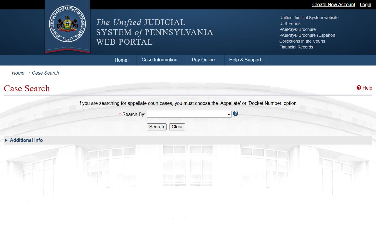Warren County court records after arrest UJS case search fields