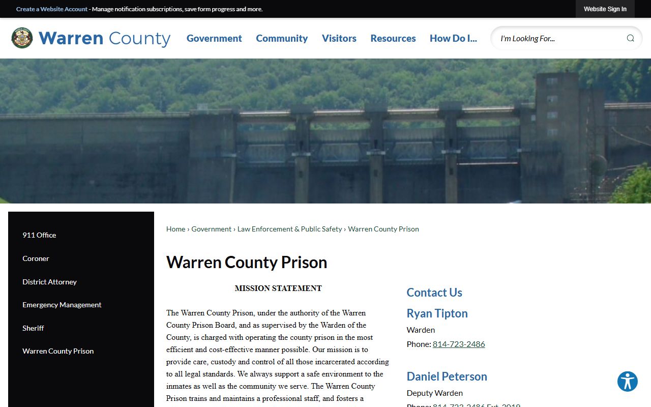 Warren County Prison inmate population and facility information page