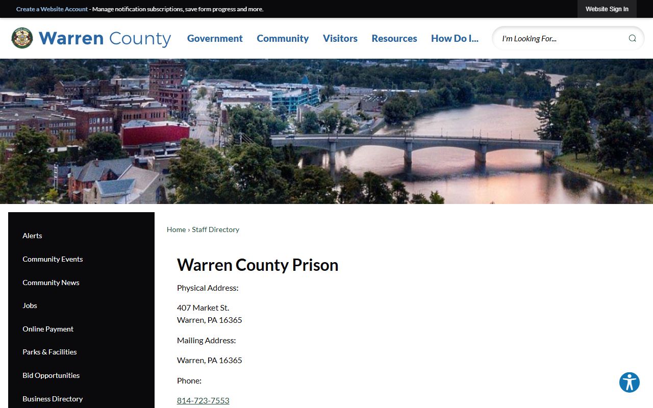Warren County inmate records prison directory contact information